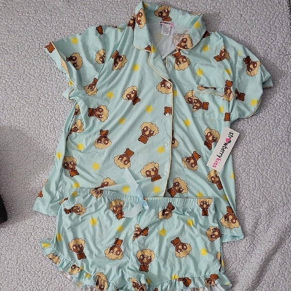 strawberry kiss Other - Charming Bear Print Adult Pajama Set - Light Blue